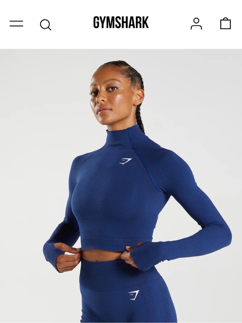 Gymshark VITAL HIGH NECK MIDI TOP Size Small Cropped Long Sleeve